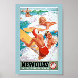 Poster Newquay na Costa da Cornualha Cartaz Vintage 1937