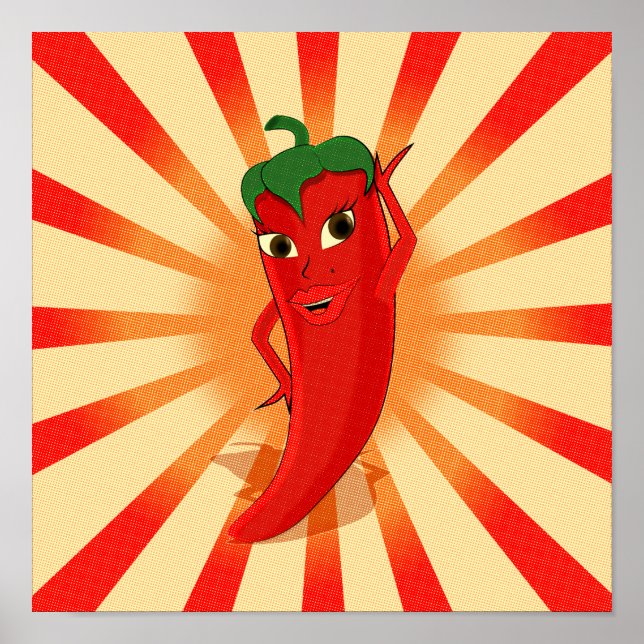 Poster Newsprint Halftones Red Pepper Diva (Frente)