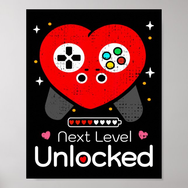 Poster Next Level Unlocked Love Power Loading Game Heart  (Frente)