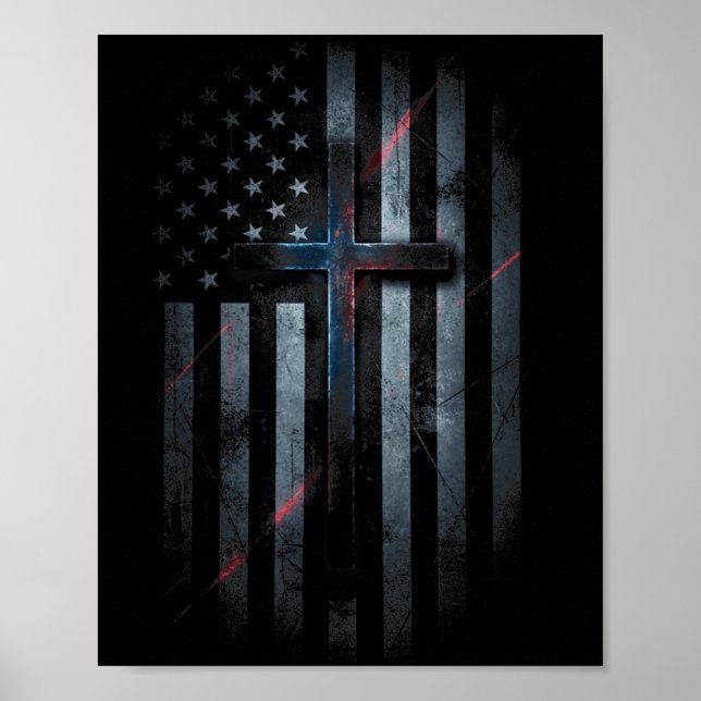 Poster Nge American Flag And Cross Faith Family Dom Usa F (Frente)