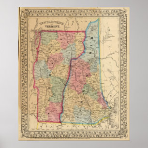 Póster NH, mapa de Vermont por Mitchell