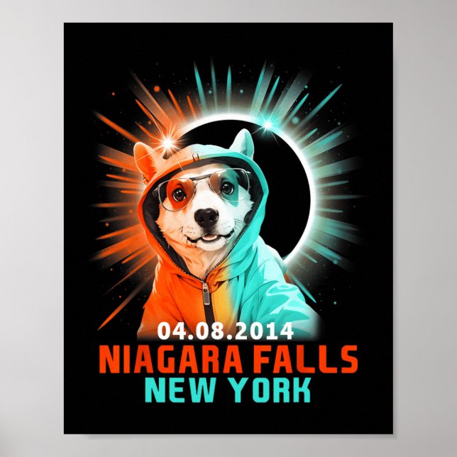 Poster Niágara Cai em Nova York Total Eclipse Solar 2024 (Frente)