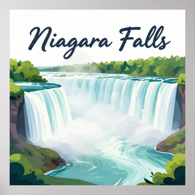 Poster Niagara Falls Painterly Landscape Illustration (Frente)