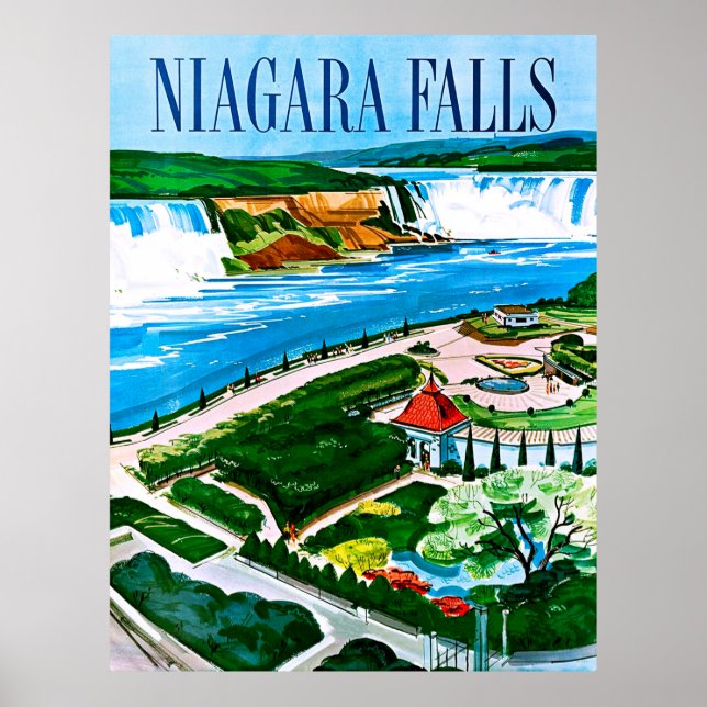 Poster Niagara Falls, visão de área, Canadá, viagens vint (Frente)