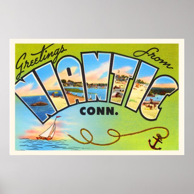 Póster Niantic Connecticut CT Antiga Viagens vintage Souv (Frente)
