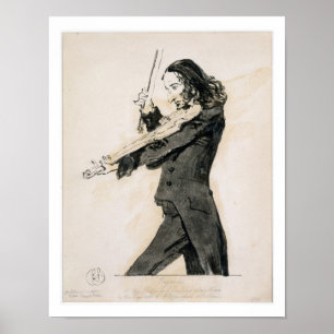 Póster Niccolo Paganini (1782-1840) que joga o violino, 1