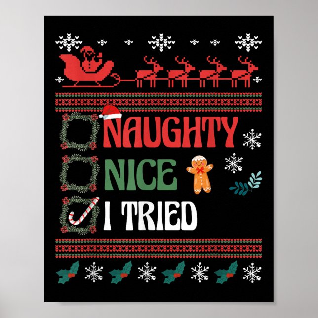 Poster Nice Naughty I Tried Christmas List Matching Famil (Frente)