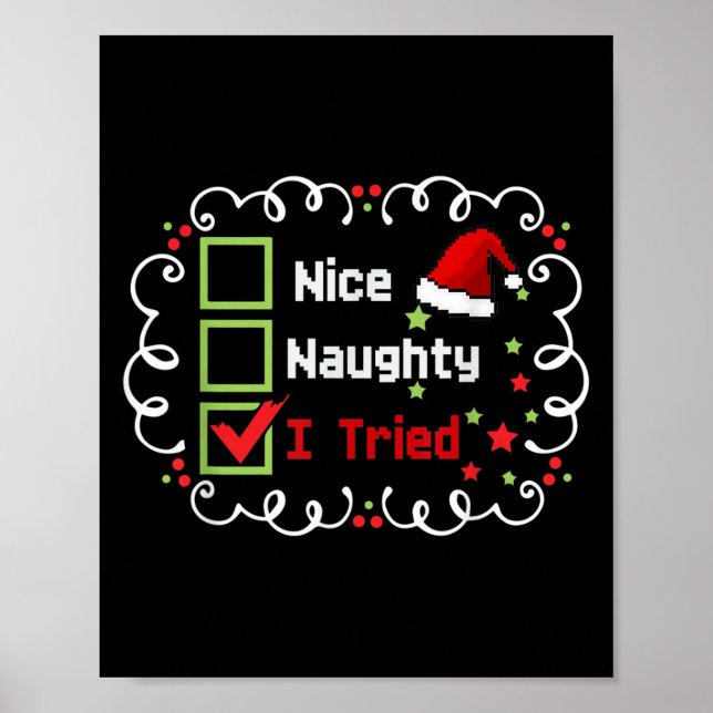 Poster Nice Naughty I Tried Funny Christmas Family Matchi (Frente)