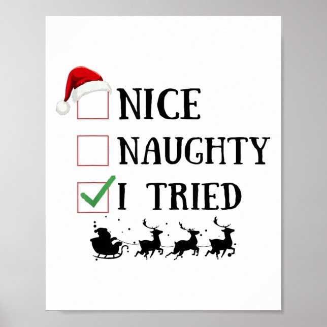 Poster Nice Naughty I Tried Funny Christmas List  (Frente)
