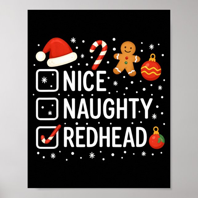 Poster Nice Naughty Redhead Funny Christmas Quote  (Frente)