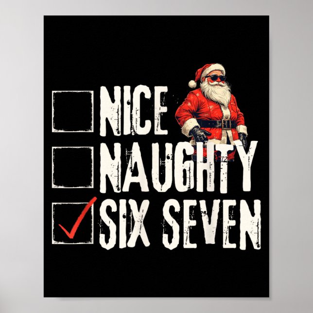 Poster Nice Naughty Six Seven Brainrot Meme 67 Santa Funn (Frente)