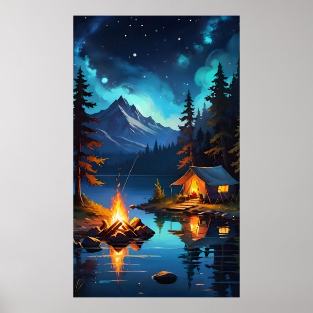 Poster Night Campfire and Mountain View (Frente)