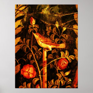 Póster NIGHTINGALE COM ROSAS, amarelo-preto vermelho