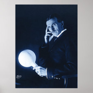 Poster Nikola Tesla Demonstrando Energia Sem Fios C 1900