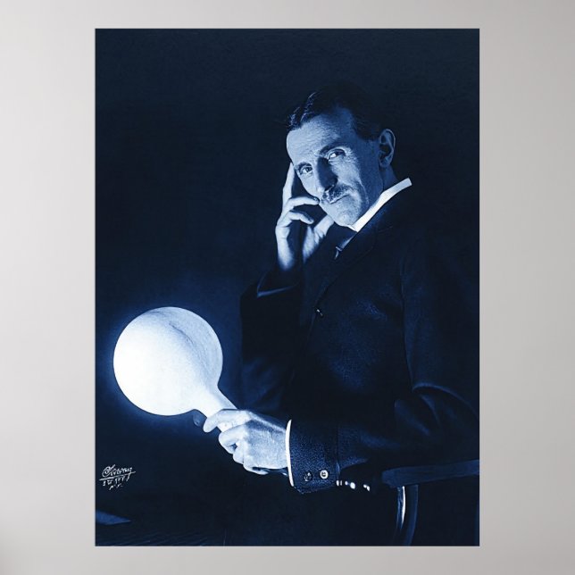 Poster Nikola Tesla Demonstrando Energia Sem Fios C 1900 (Frente)