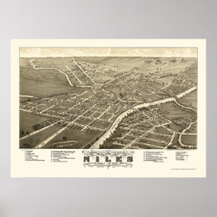 Poster Niles, mapa panorâmico do OH - 1882