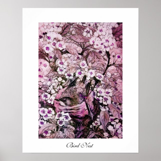 Poster NINHO DE PÁSSARO, branco vermelho rosa violeta (Frente)