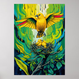 Poster Ninho de Pássaro Canoro Dourado – Cena Vibrante de