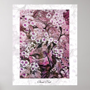 Poster NINHO do PÁSSARO, violeta cor-de-rosa vermelha