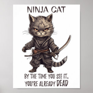 Poster Ninja Cat, japonês Samurai Kawaii Cat Tattoo Funn