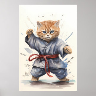 Poster Ninja Cat: Um guerreiro de aquarela fofa e feroz