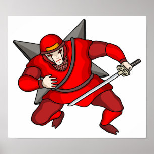 Poster Ninja cibernético carregando shuriken nas costas.
