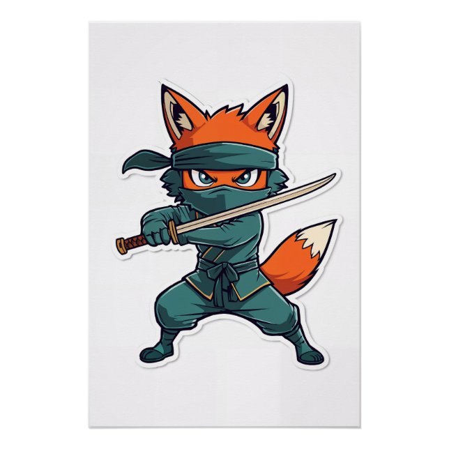 Póster Ninja Fox Poster – Cute Fox Kids Wall Art (Frente)