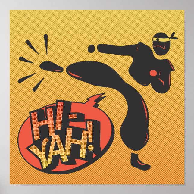 Poster Ninja karate pop art - retrô (Frente)