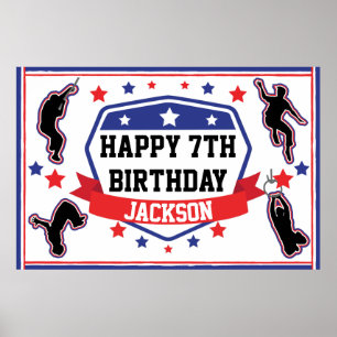 Poster Ninja Warrior Festa de aniversário Vermelho e Azul