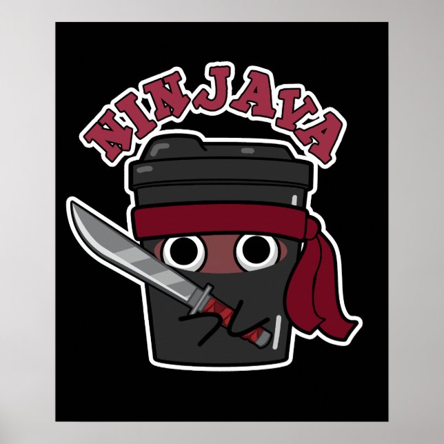 Poster Ninjava Funny Ninja Java Café Pun Dark BG (Frente)