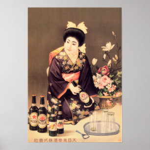 Poster NIPPON BEER BREWERY Vintage Anúncio japonês