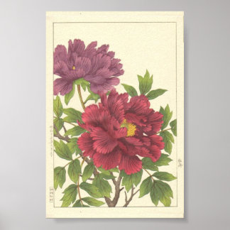 Poster Nishimura Hodo Peônia Flores Japoneses Arte Fino
