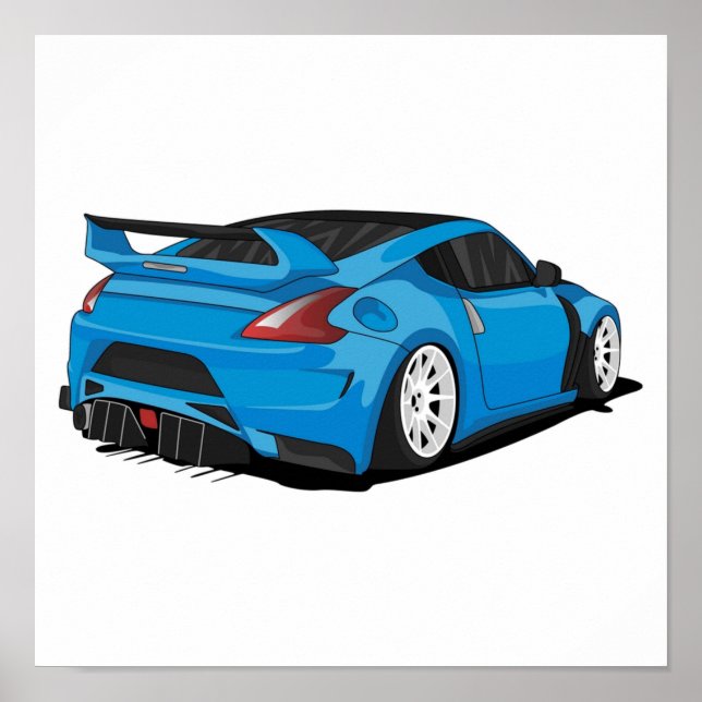 Poster Nissan 370z azul com jantes brancos (Frente)