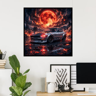 Poster Nissan Fairlady 240z Sob uma Lua Carmesim