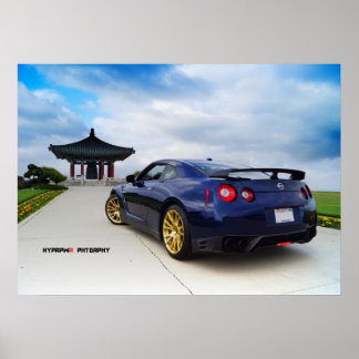 Poster Nissan GT-R R35 Sentindo Azul-Dodger