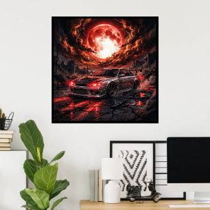 Poster Nissan Silvia S14 Sob uma Lua Carmesim