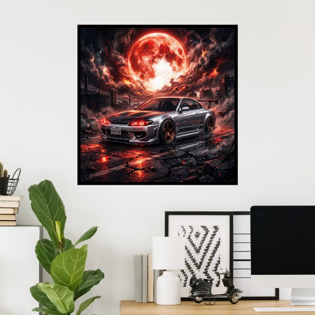 Poster Nissan Silvia S15 Sob uma Lua Carmesim (Escritório em casa)