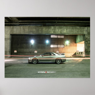 Póster Nissan Skyline GT-R34 no Centro de Los Angeles