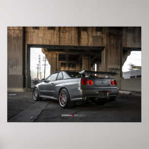 Poster Nissan Skyline GT-R34 no Centro de Los Angeles