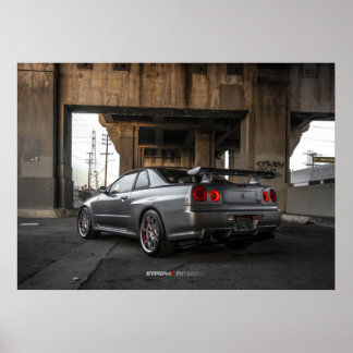 Poster Nissan Skyline GT-R34 no Centro de Los Angeles