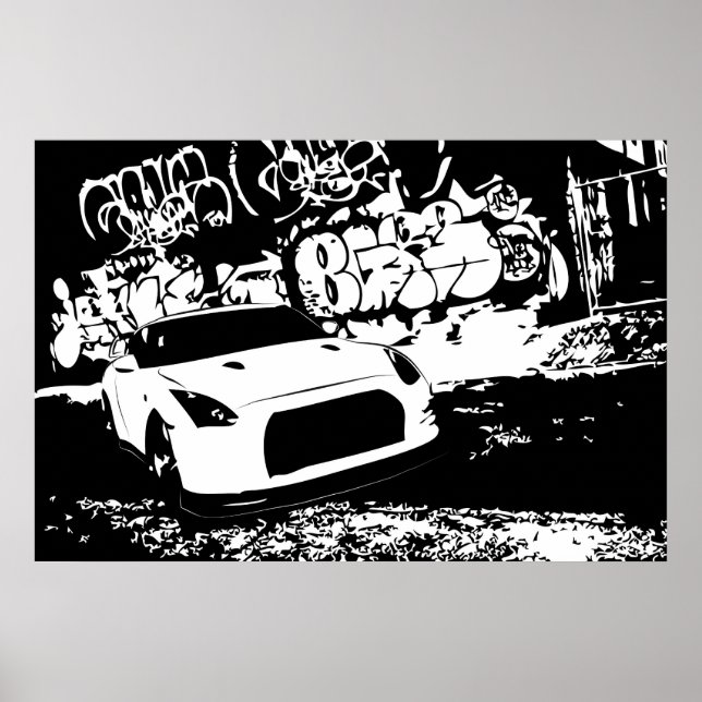 Póster Nissan Skyline GTR com backdrop de Grafite (Frente)