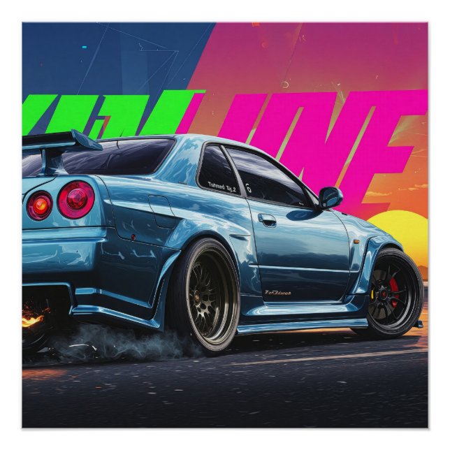 Póster Nissan Skyline GTR R34 Poster - Bayside Blue (Frente)