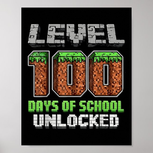 Poster Nível 100 Dias De Jogo De Vídeo De Pixel Desbloque (Frente)