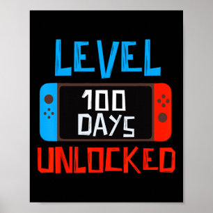 Poster Nível 100 Dias Escola Desbloqueou Gamer Boys Engra