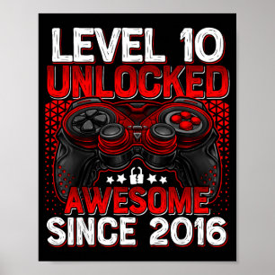 Poster Nível 10 Desbloqueado Meninos de 10 Anos Aniversár