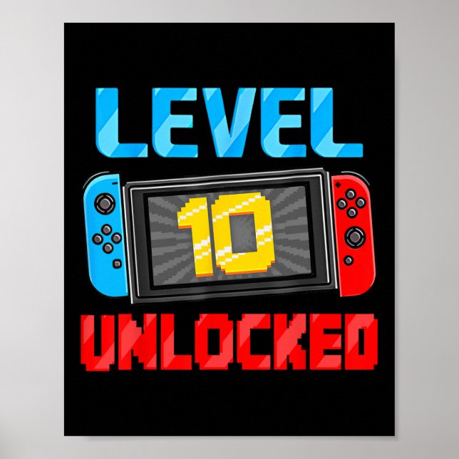 Poster Nível 10 Gamer 10th Birthday Gift Video G (Frente)