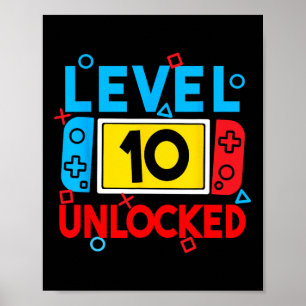 Poster Nível 10 Jogador 10º Jogo de Vídeo de Aniversário