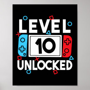 Poster Nível 10 Jogador 10º Jogo de Vídeo de Aniversário 