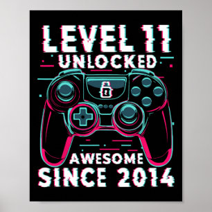Poster Nível 11 Desbloqueado Jogo de Vídeo Aniversário de