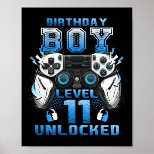 Poster Nível 11 Desbloqueado Video Gamer Aniversário de 1